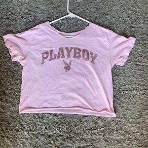 Light pink, playboy, crop top T-shirt